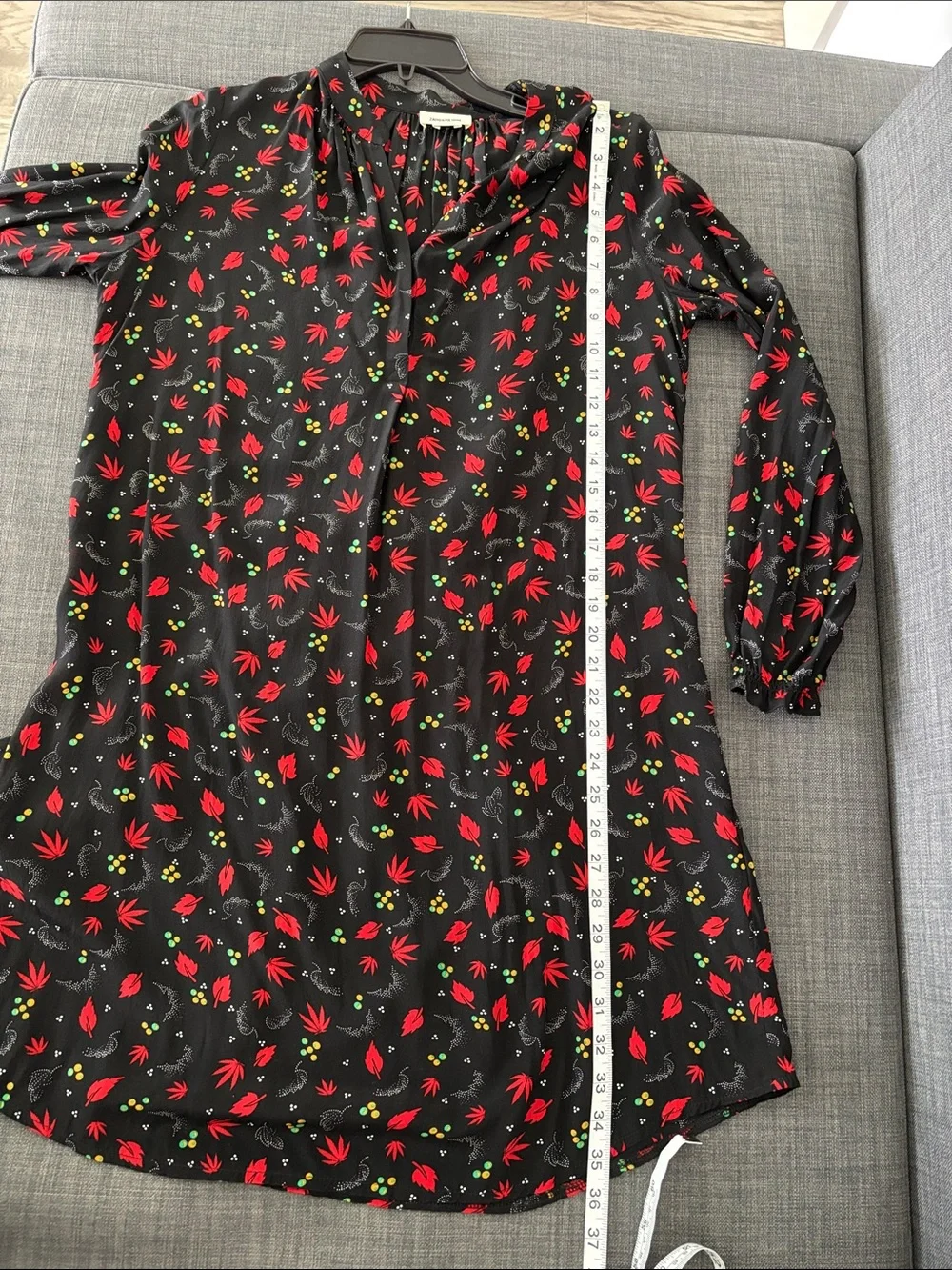 Zadig & Voltaire Black Long-Sleeve Shift Dress with Red Floral Print - Picture 10 of 12